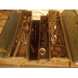 Vintage metal cantilever toolbox and workshop tool contents. Not available for in-house P&P, contact