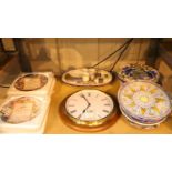 Mixed decorative ceramic plates and a large oak cased wall clock (by the London Clock Company).