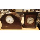 Mantle mahogany antique clock and a modern reproduction example. Not available for in-house P&P,
