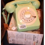 Mint green, GPO746 Retro rotary telephone replica of the 1970s classic, compatible with modern
