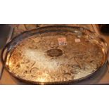 Large silver plated galleried tray with 1985 inscription. Not available for in-house P&P, contact