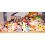 Shelf of mixed soft toys including Garfield, Flintstones etc. Not available for in-house P&P,