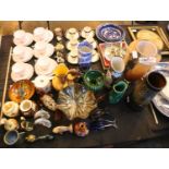 Collection of mixed ceramics and glassware including dolphins and a gurgle jug. Not available for