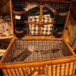 A wicker picnic basket with contents, appears complete and unused. Not available for in-house P&P,