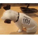 Cast iron sitting dog moneybox, H: 15 cm. P&P Group 2 (£18+VAT for the first lot and £3+VAT for