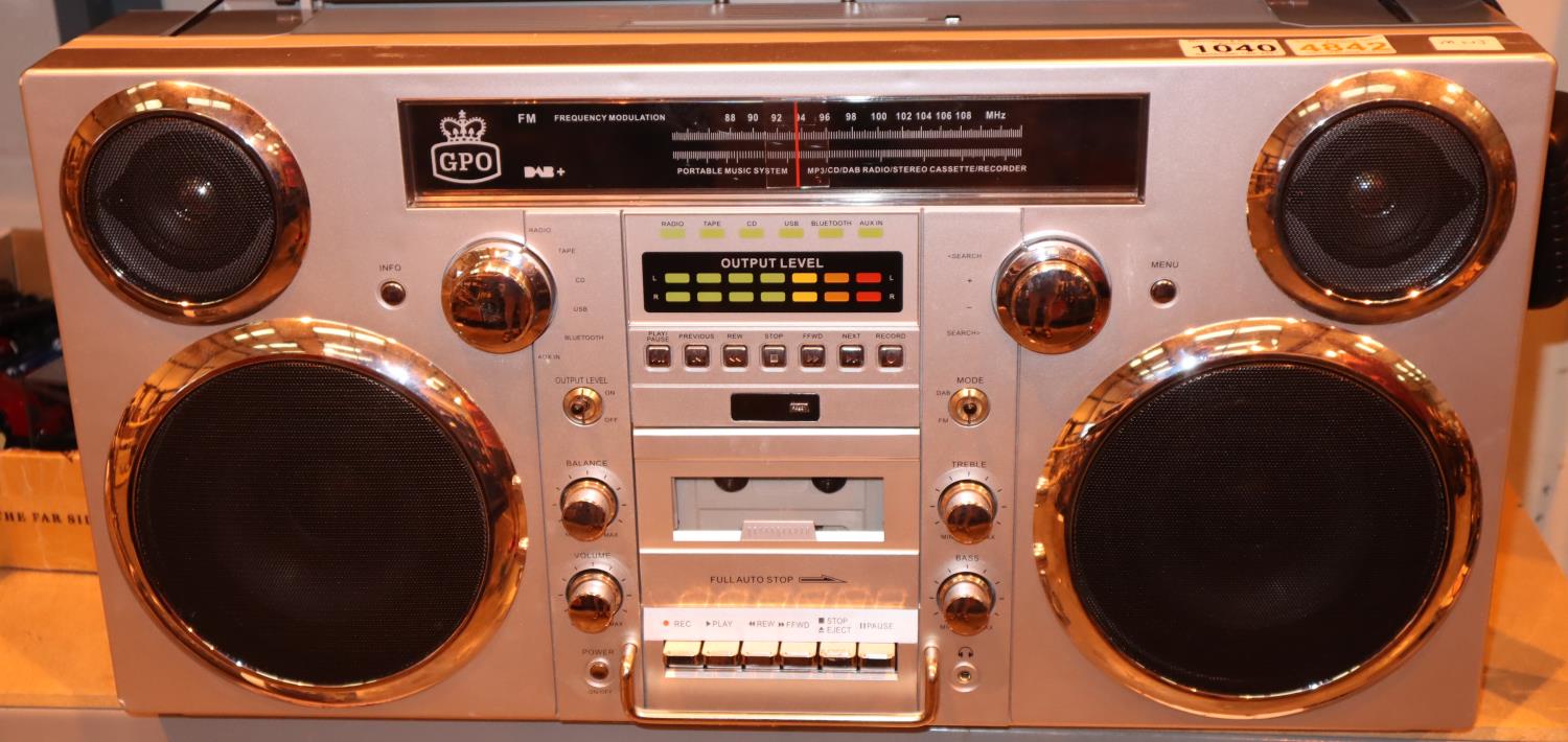 Black GPO Brooklyn large 1980s-Style Boombox - CD, cassette, DAB+ & FM Radio, USB, Bluetooth