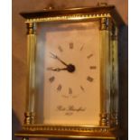 Heavy brass quartz carriage clock with German movement. Not available for in-house P&P, contact Paul