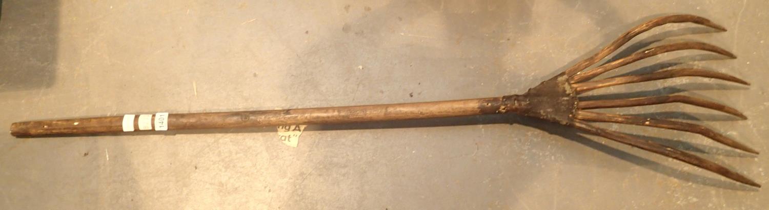 Large wooden garden rake. Not available for in-house P&P, contact Paul O'Hea at Mailboxes on 01925