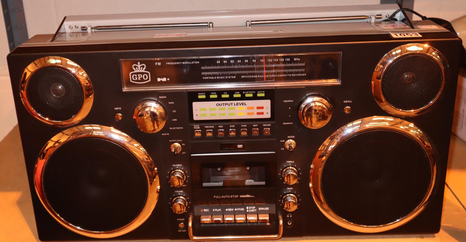 GPO Brooklyn large 1980s-Style Boombox - CD, cassette, DAB+ & FM Radio, USB, Bluetoothreceiver; 30 x