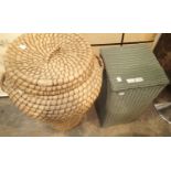 Green Lloyd loom basket with original paint and label for Lusty, H: 55 cm and an Ali Baba lidded