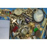Box of costume jewellery including bracelets including 9ct gold metal core example. P&P Group 1 (£