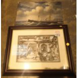 Framed and glazed antique type diorama picture and an oil on board sailing ship picture. Not