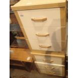 Pair of modern beech effect three drawer bedside cabinets, 64 x 45 x 47 cm. Not available for in-