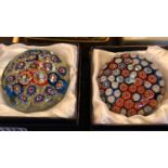 Two large boxed Millefiori glass paperweights. Not available for in-house P&P, contact Paul O'Hea at