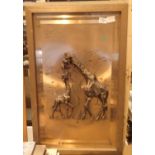 Large framed lacquered copper giraffe picture, 76 x 46 cm . Not available for in-house P&P,