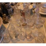 A good selection moulded and other glassware to include decanters, glasses, bowls etc. Not available