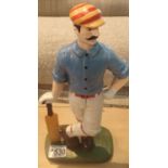 Cast iron cricketer door stop, H: 32 cm. Not available for in-house P&P, contact Paul O'Hea at