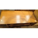 Contemporary beech rectangular coffee table with lattice undershelf, 127 x 56 x 45 cm. Not available