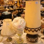 Three mixed table lamps and shades, including a West German example. Not available for in-house P&P,