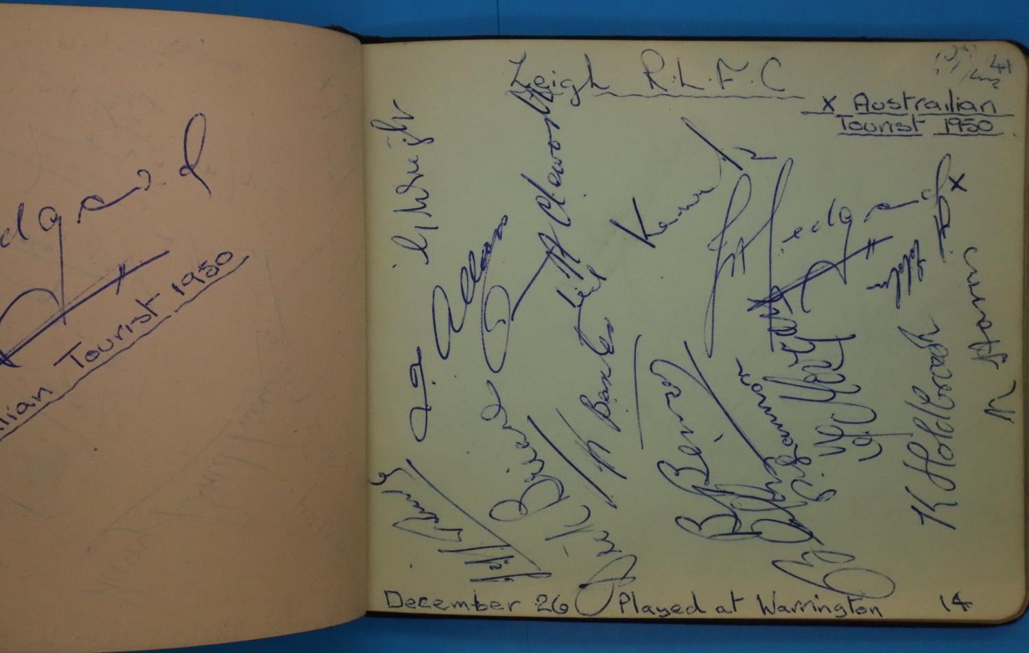 1950/51 Rugby League autograph album, mostly single signed pages to include Warrington, Salford,