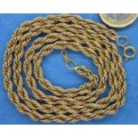 18ct gold plated rope chain necklace, L: 62 cm, 39.0g. P&P Group 1 (£14+VAT for the first lot and £