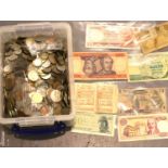 Large collection of 20th century UK and world coins, bank notes and tokens. Not available for in-