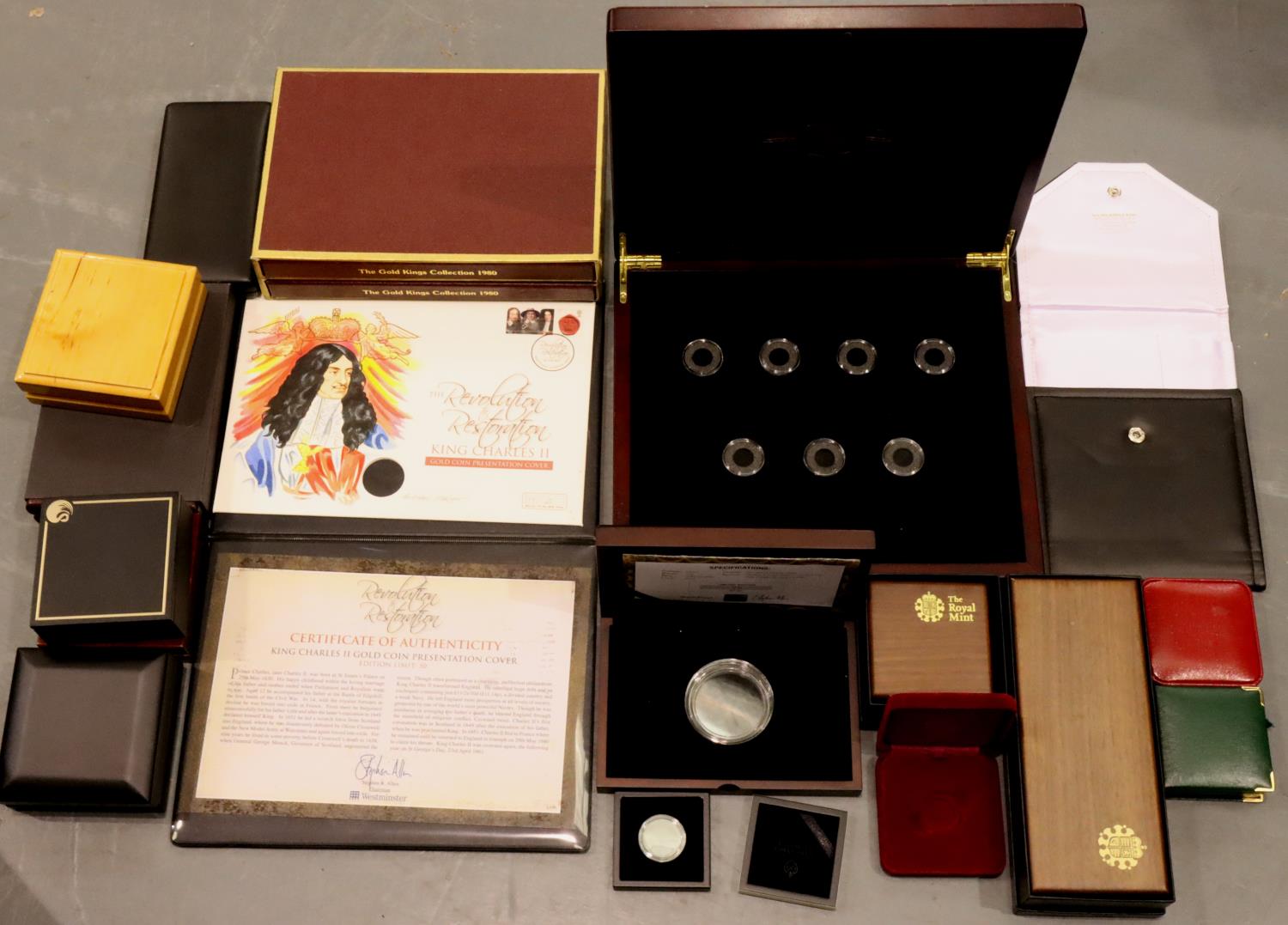 Large collection of various empty coin boxes including gold proof sets. P&P Group 1 (£14+VAT for the