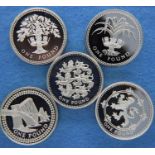 Five silver proof £1 Piedfort uncirculated coins, boxed with certificates. P&P Group 1 (£14+VAT