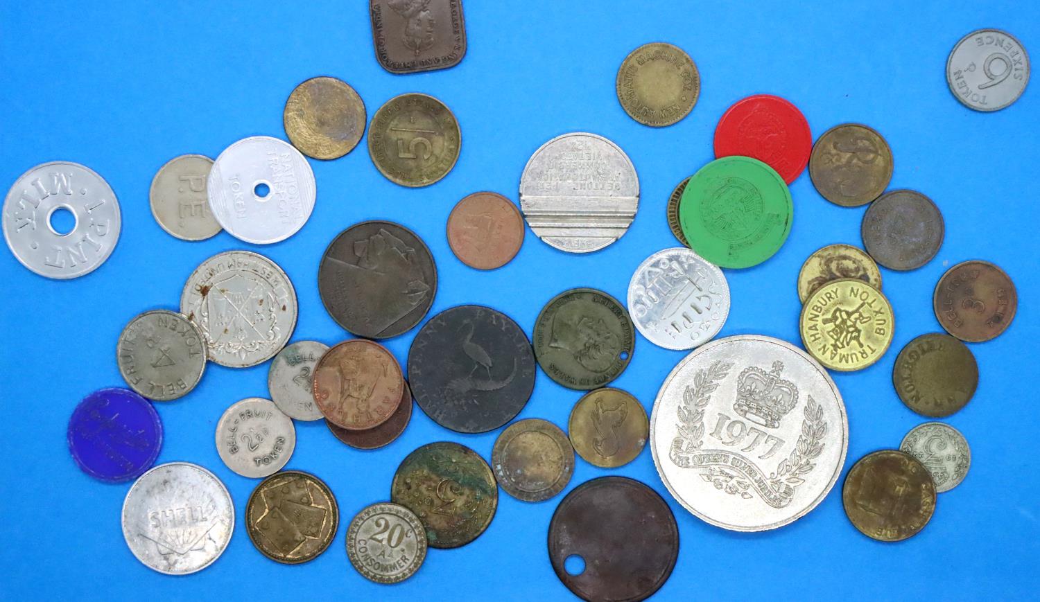 18th, 19th and 20th century trade tokens, mostly British. P&P Group 1 (£14+VAT for the first lot and - Image 2 of 2