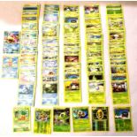 Collection of assorted Water and Grass Pokemon trading cards including shiny / holographic examples;