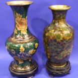 Two modern Cloisonne vases on stands, largest H: 23 cm. No cracks, chips or visible restoration. P&P