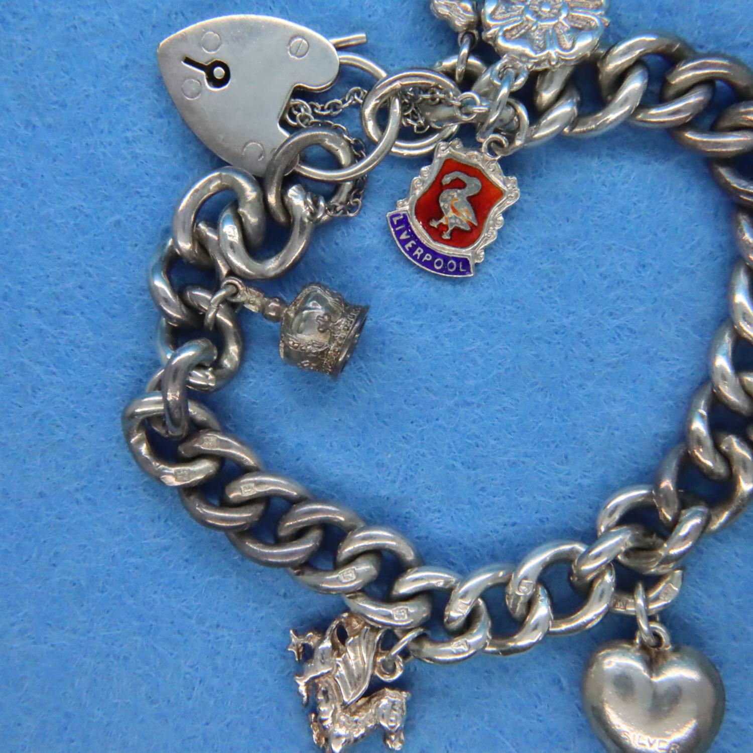 Silver charm bracelet with seven charms. P&P Group 1 (£14+VAT for the first lot and £1+VAT for - Image 5 of 6