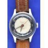 Ingersoll; gents steel cased manual wind wristwatch, 15 jewel movement on a leather strap,