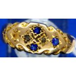 Victorian 9ct gold sapphire and diamond set dress ring, Chester hallmarked, one stone deficient,