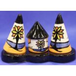 Lorna Bailey Conical cruet set, H: 9 cm. No cracks, chips or visible restoration. P&P Group 1 (£14+