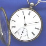 Fine silver antique open face, key wind pocket watch Roman numeral chapter ring and seconds dial, D: