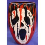 Anita Harris first trial vase in the Scream pattern, H: 20 cm, signed in gold. No cracks, chips or