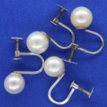 Two pairs of 9ct gold mounted screw back Ciro pearl earrings. P&P Group 1 (£14+VAT for the first lot
