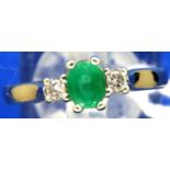 9ct gold emerald and diamond dress ring, size O/P, 2.5g. P&P Group 1 (£14+VAT for the first lot