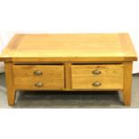 Two drawer modern oak coffee table, 120 x 70 cm. Not available for in-house P&P, contact Paul O'