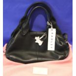 Black leather handbag by Radley, with dust cover and tags, L: 32 cm. P&P Group 2 (£18+VAT for the