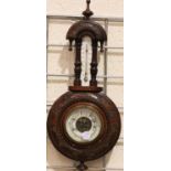 Ornate carved mahogany barometer thermometer, L: 44 cm. Not available for in-house P&P, contact Paul