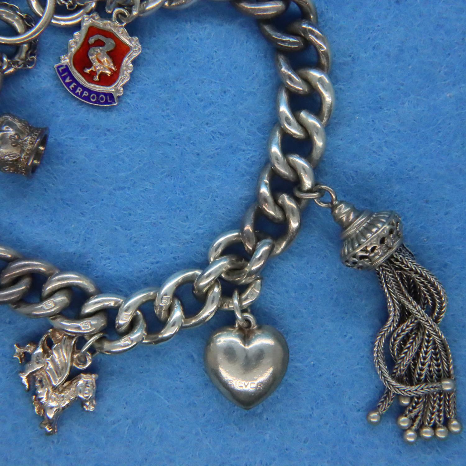 Silver charm bracelet with seven charms. P&P Group 1 (£14+VAT for the first lot and £1+VAT for - Image 3 of 6