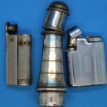 Three lighters; Ronson, H Junior and a novelty silver plated lighthouse example. P&P Group 1 (£14+