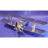 Chromed metal bi-plane, L: 37 cm. P&P Group 3 (£25+VAT for the first lot and £5+VAT for subsequent