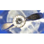 18ct white gold ring, approximately 0.2ct circular diamond, size L, 2.8g. P&P Group 1 (£14+VAT for