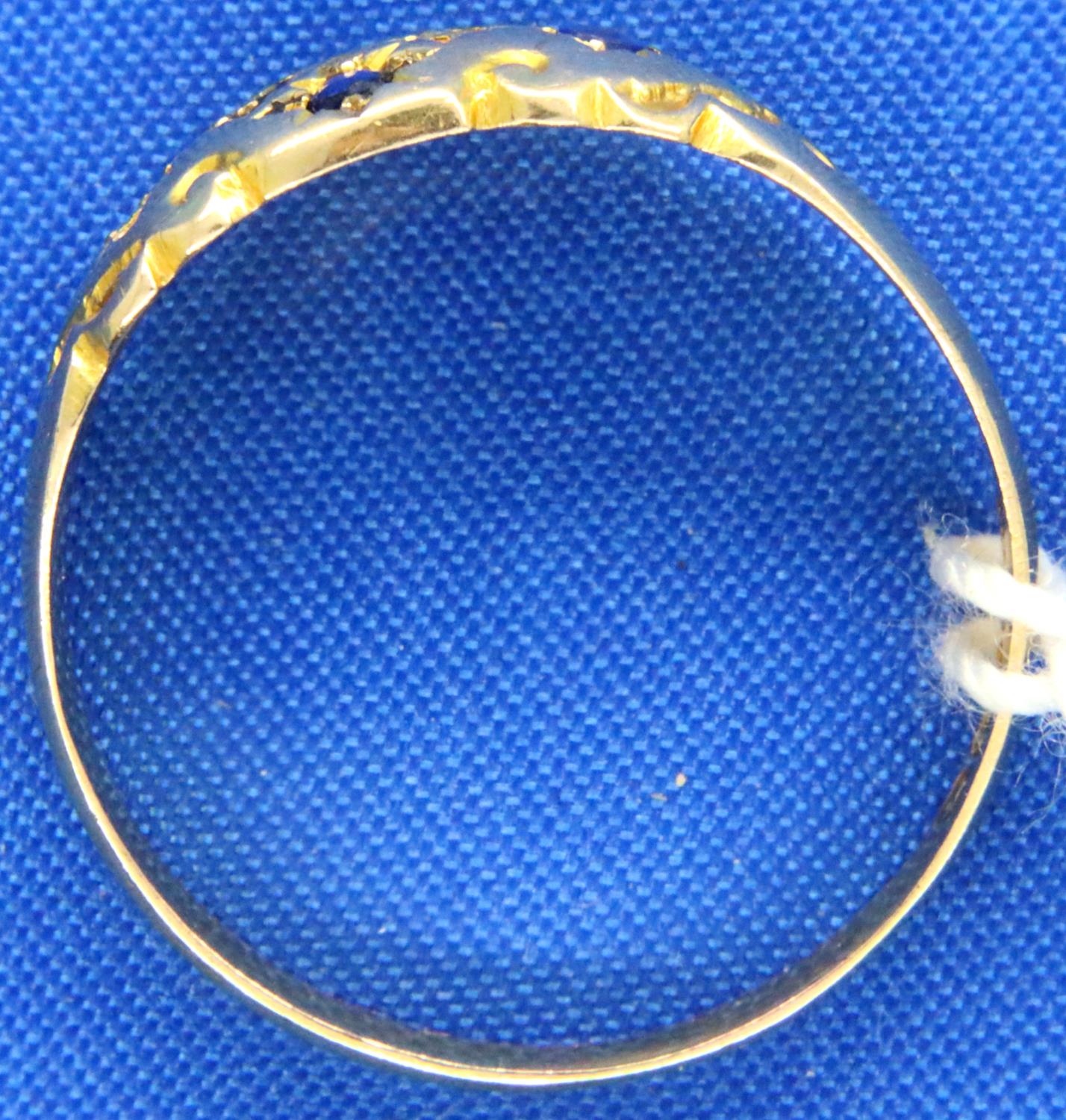 Victorian 9ct gold sapphire and diamond set dress ring, Chester hallmarked, one stone deficient, - Image 2 of 3
