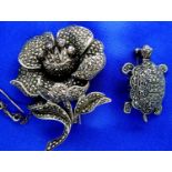 Two 925 silver and marcasite set brooches, combined 36g. P&P Group 1 (£14+VAT for the first lot