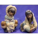 Two Lladro Gres Inuit figurines, H: 16 cm. No cracks, chips or visible restoration. P&P Group 2 (£