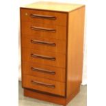 Teak vintage chest of six drawers, 56 x 45 105 cm H. Some surface scratches to top, drawers open